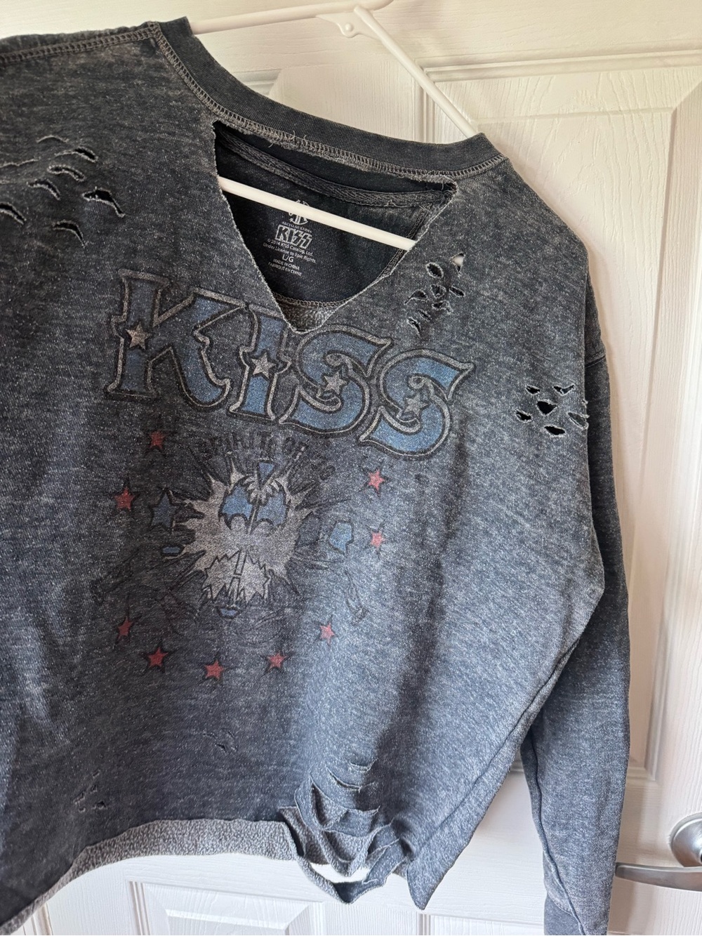 Recycled Karma Faded Charcoal Kids KISS Sweatshirt with Red Stars